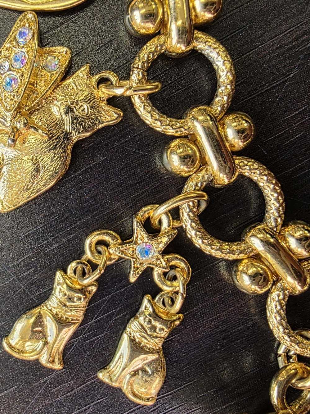 Vintage Kirks Folly Gold-Tone Whimsical Cat Lady Charm Bracelet - Picture 7 of 13